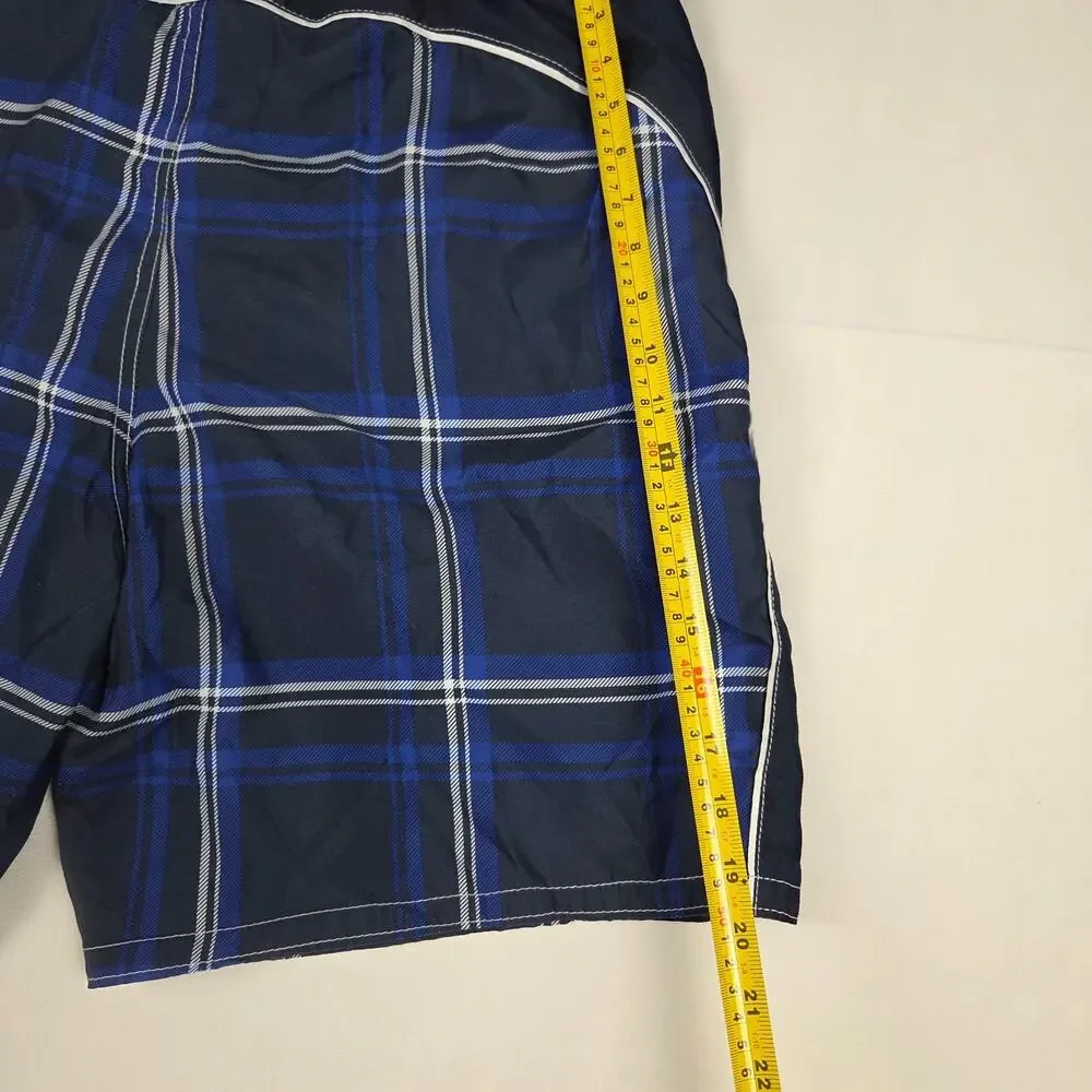 Ocean Pacific OP Mens Swim‎ Trunks Board Shorts Blue White Plaid Size L